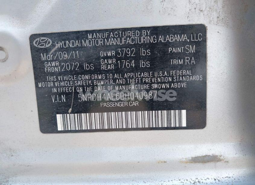 Photo 9 of 2011 Hyundai Elantra LIMITED (VIN 5NPDH4AE6BH040987)