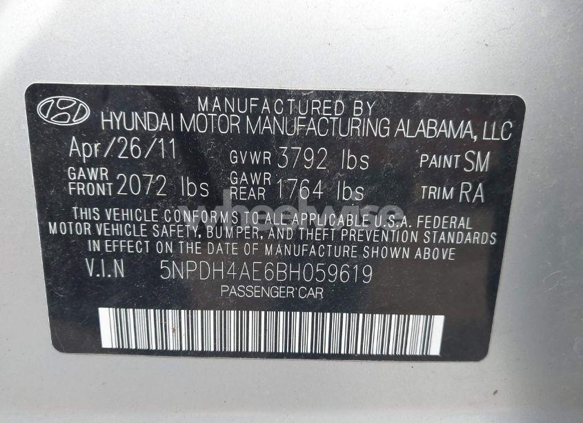 Photo 9 of 2011 Hyundai Elantra GLS (VIN 5NPDH4AE6BH059619)