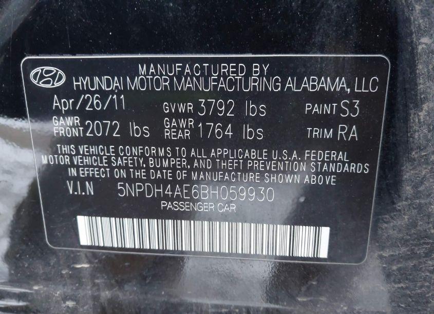 Photo 9 of 2011 Hyundai Elantra GLS (VIN 5NPDH4AE6BH059930)