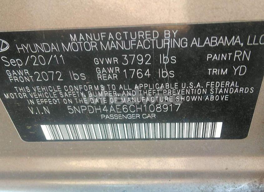 Photo 9 of 2012 Hyundai Elantra LIMITED (VIN 5NPDH4AE6CH108917)