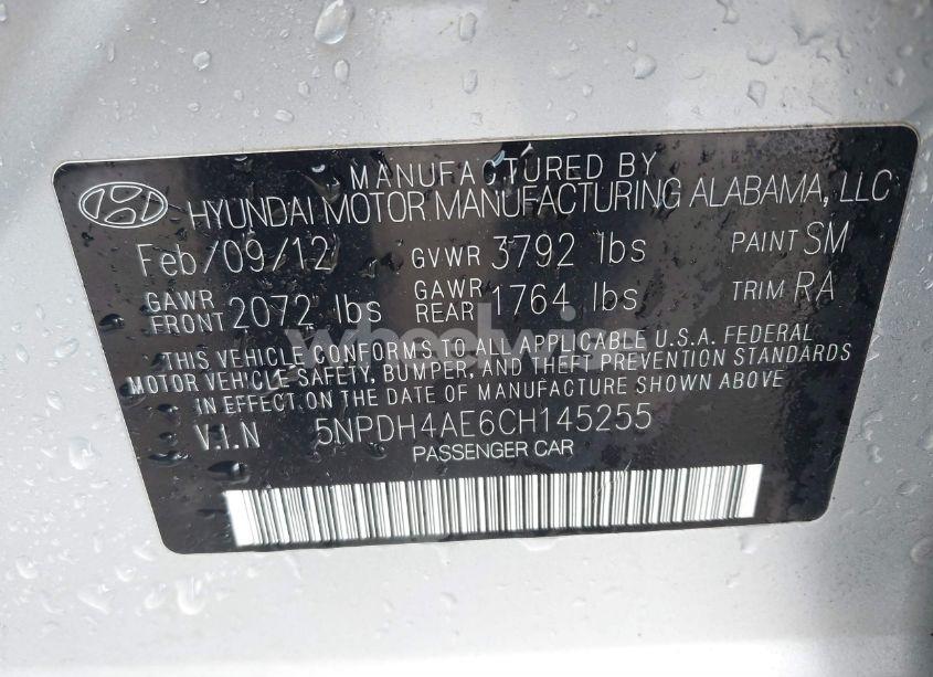 Photo 9 of 2012 Hyundai Elantra GLS (VIN 5NPDH4AE6CH145255)