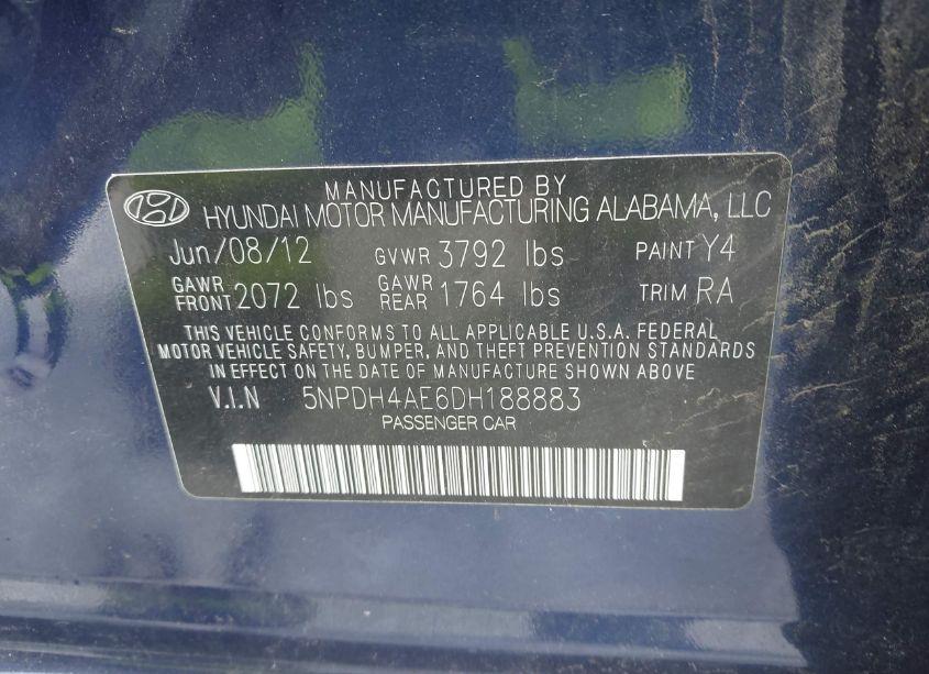 Photo 9 of 2013 Hyundai Elantra GLS (VIN 5NPDH4AE6DH188883)