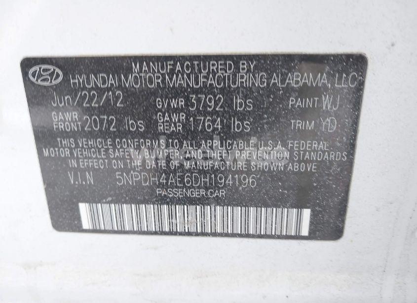 Photo 9 of 2013 Hyundai Elantra GLS (VIN 5NPDH4AE6DH194196)