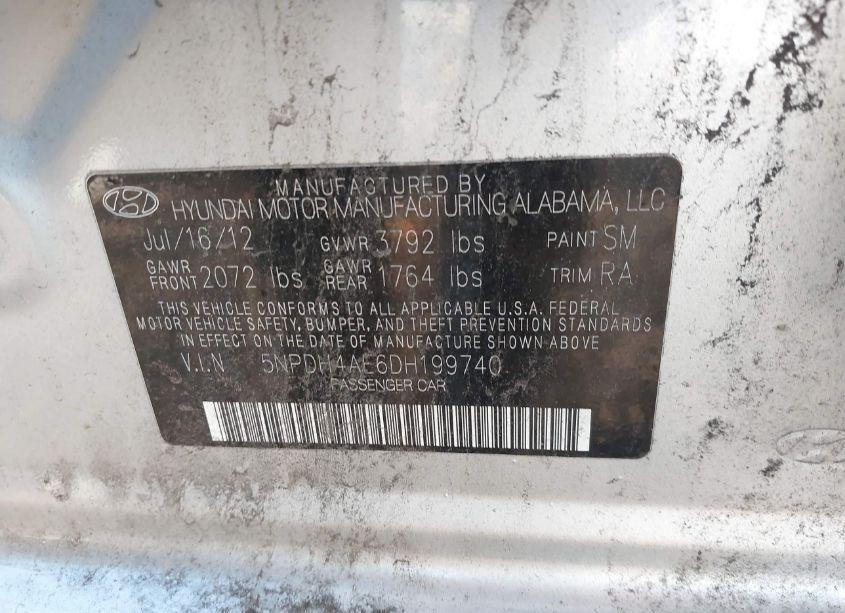 Photo 9 of 2013 Hyundai Elantra LIMITED (VIN 5NPDH4AE6DH199740)