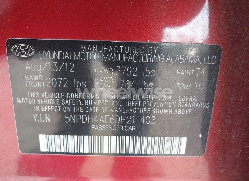 Photo 9 of 2013 Hyundai Elantra GLS (VIN 5NPDH4AE6DH211403)