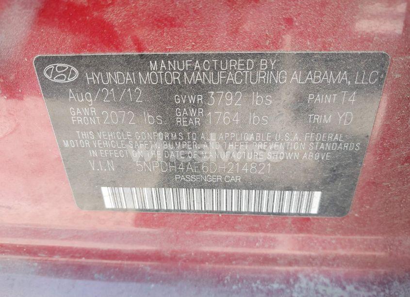 Photo 9 of 2013 Hyundai Elantra GLS (VIN 5NPDH4AE6DH214821)