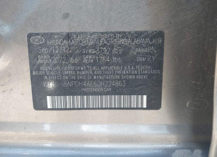 Photo 9 of 2013 Hyundai Elantra LIMITED (VIN 5NPDH4AE6DH224863)