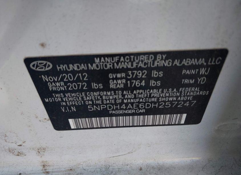 Photo 9 of 2013 Hyundai Elantra GLS (VIN 5NPDH4AE6DH257247)