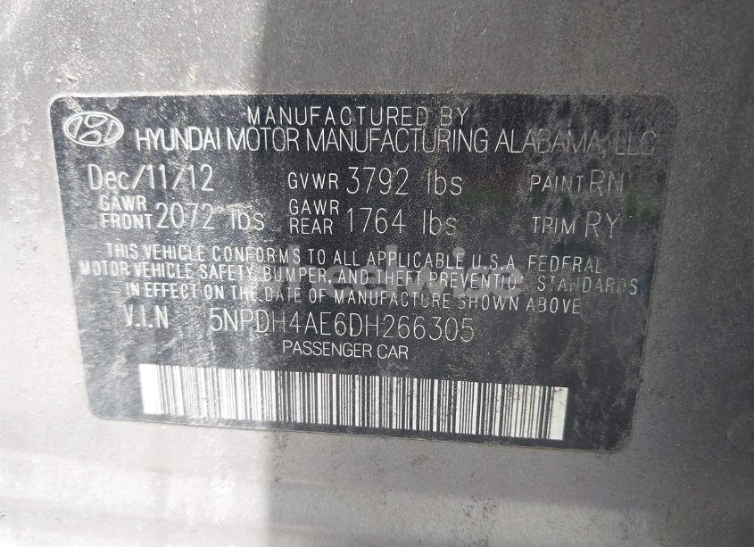 Photo 9 of 2013 Hyundai Elantra LIMITED (VIN 5NPDH4AE6DH266305)