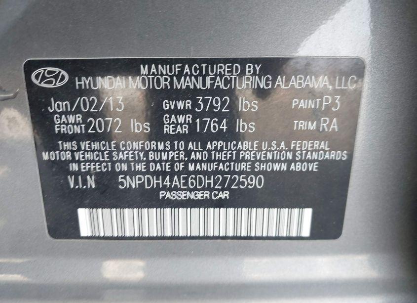 Photo 9 of 2013 Hyundai Elantra GLS (VIN 5NPDH4AE6DH272590)