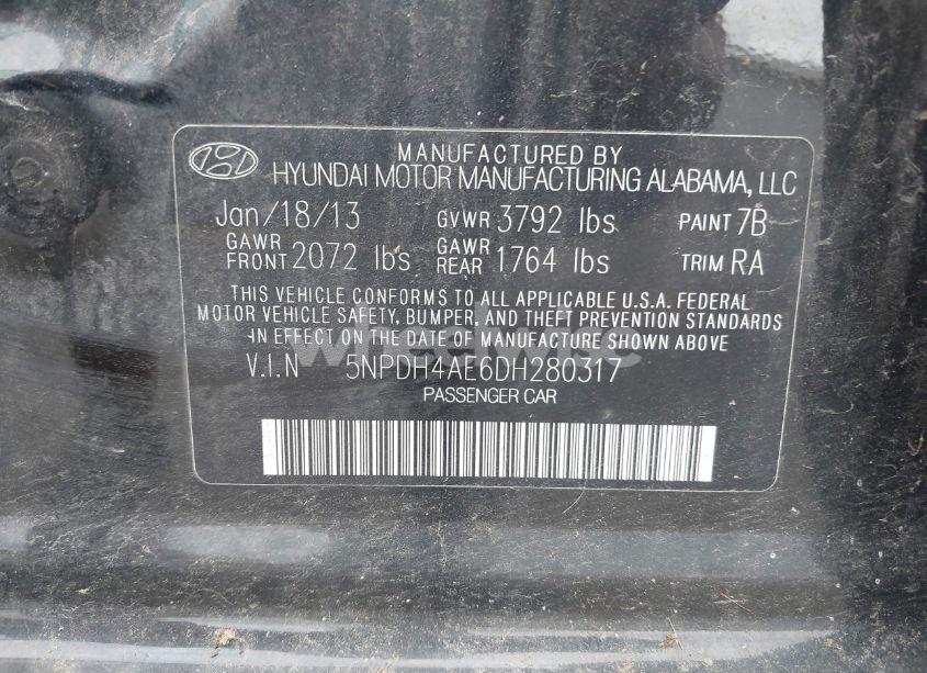 Photo 9 of 2013 Hyundai Elantra GLS (VIN 5NPDH4AE6DH280317)