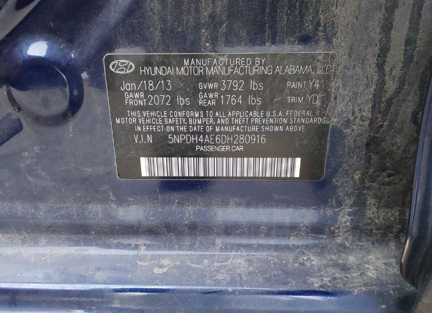 Photo 9 of 2013 Hyundai Elantra GLS/LIMITED (VIN 5NPDH4AE6DH280916)