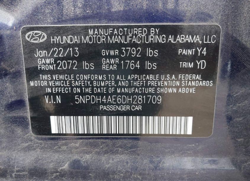 Photo 9 of 2013 Hyundai Elantra GLS (VIN 5NPDH4AE6DH281709)