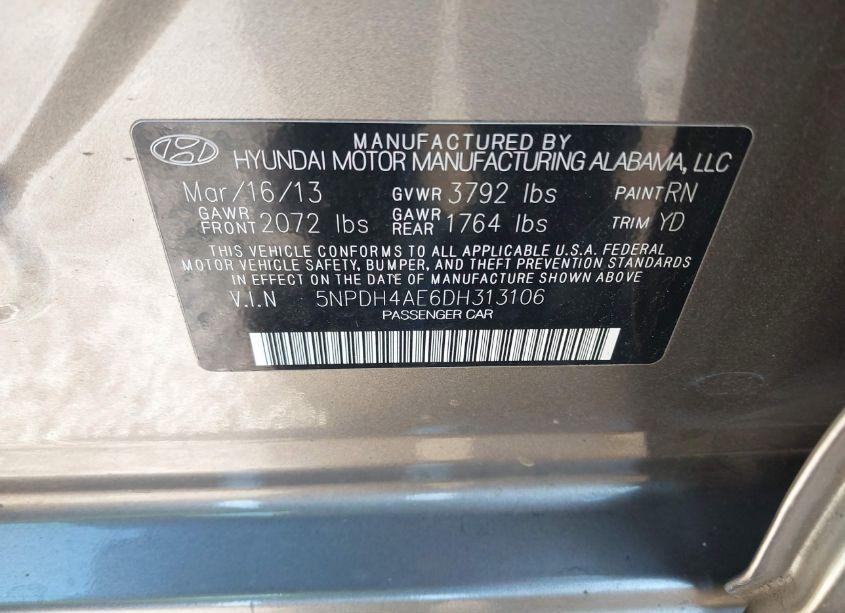 Photo 9 of 2013 Hyundai Elantra GLS (VIN 5NPDH4AE6DH313106)