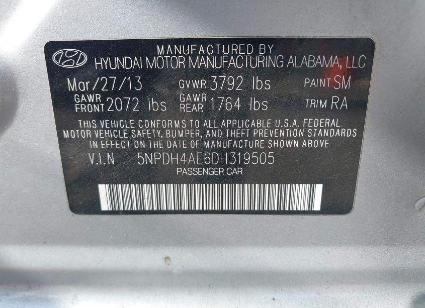 Photo 9 of 2013 Hyundai Elantra GLS (VIN 5NPDH4AE6DH319505)