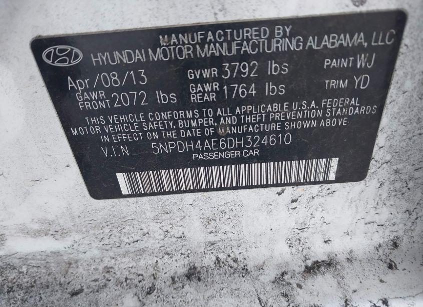 Photo 9 of 2013 Hyundai Elantra GLS (VIN 5NPDH4AE6DH324610)