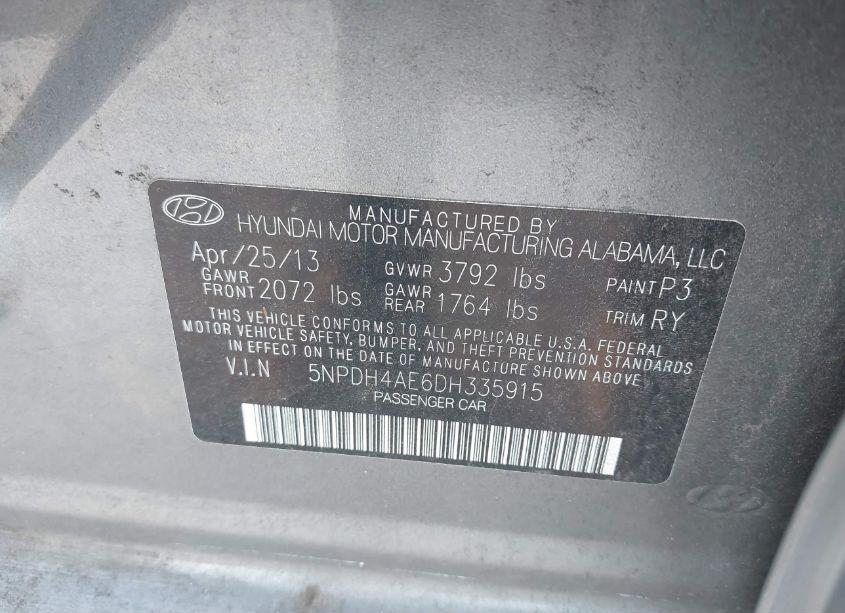 Photo 9 of 2013 Hyundai Elantra LIMITED (VIN 5NPDH4AE6DH335915)