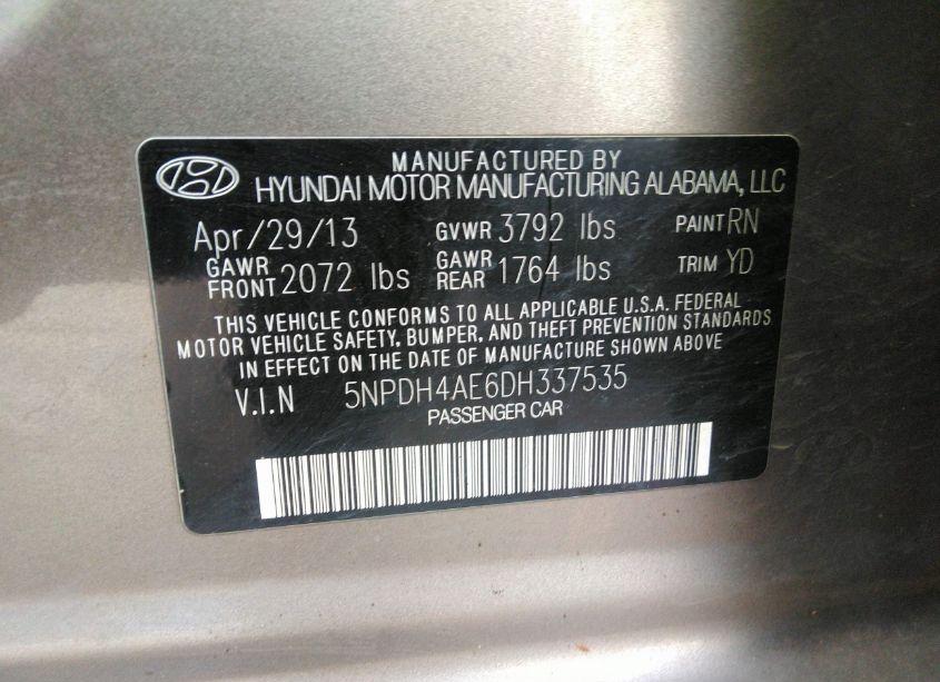 Photo 9 of 2013 Hyundai Elantra LIMITED (VIN 5NPDH4AE6DH337535)