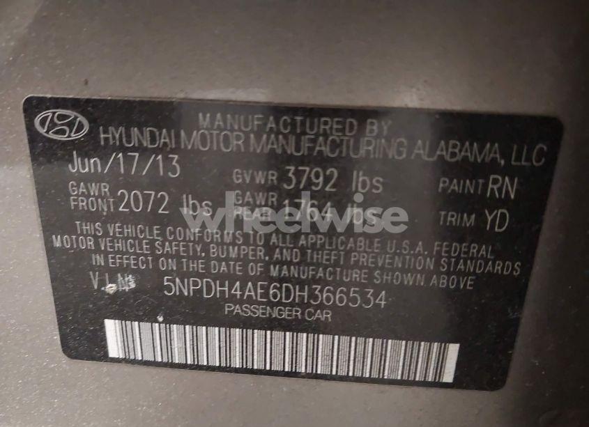 Photo 9 of 2013 Hyundai Elantra GLS (VIN 5NPDH4AE6DH366534)