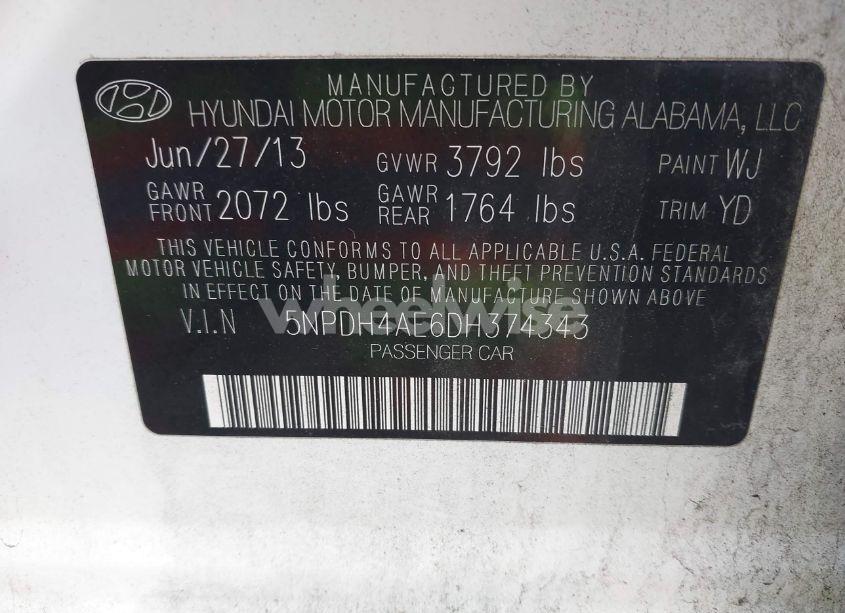 Photo 9 of 2013 Hyundai Elantra GLS (VIN 5NPDH4AE6DH374343)