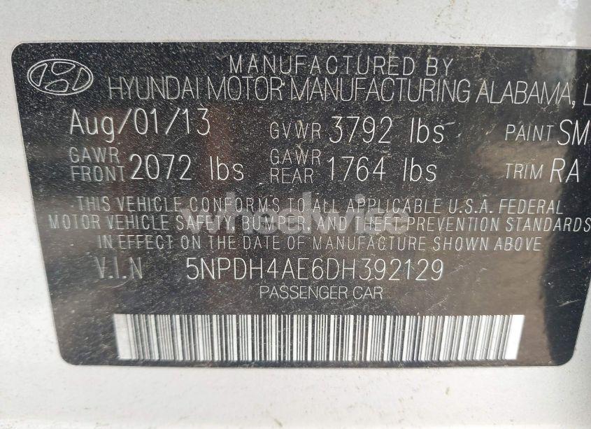 Photo 9 of 2013 Hyundai Elantra GLS (VIN 5NPDH4AE6DH392129)