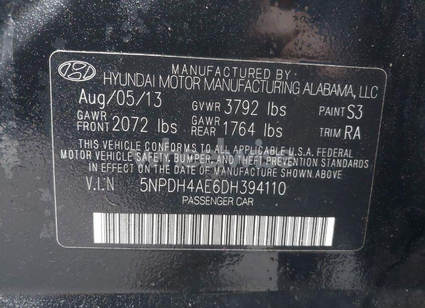 Photo 9 of 2013 Hyundai Elantra GLS (VIN 5NPDH4AE6DH394110)