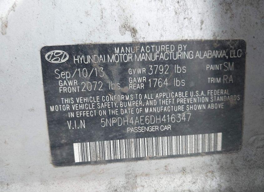 Photo 9 of 2013 Hyundai Elantra GLS (VIN 5NPDH4AE6DH416347)