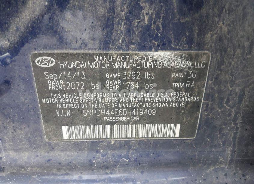 Photo 9 of 2013 Hyundai Elantra GLS (VIN 5NPDH4AE6DH419409)