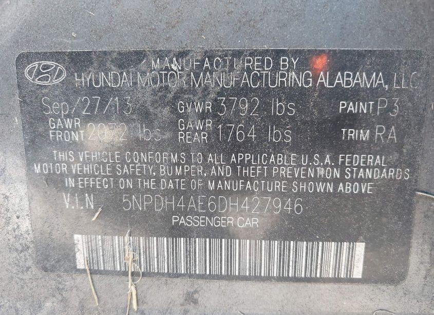 Photo 9 of 2013 Hyundai Elantra GLS (VIN 5NPDH4AE6DH427946)