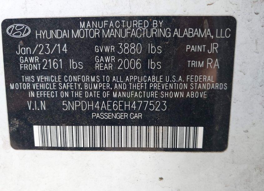 Photo 9 of 2014 Hyundai Elantra SE (VIN 5NPDH4AE6EH477523)