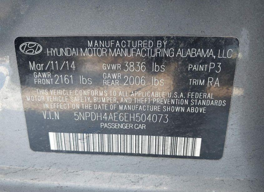 Photo 9 of 2014 Hyundai Elantra SE (VIN 5NPDH4AE6EH504073)