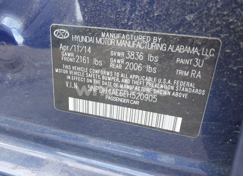 Photo 9 of 2014 Hyundai Elantra SE (VIN 5NPDH4AE6EH520905)