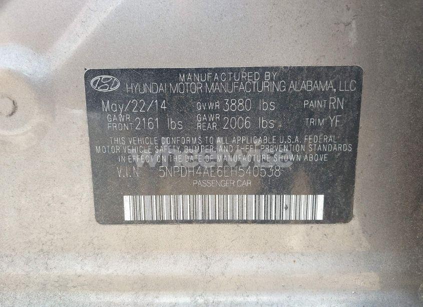 Photo 9 of 2014 Hyundai Elantra SE (VIN 5NPDH4AE6EH540538)