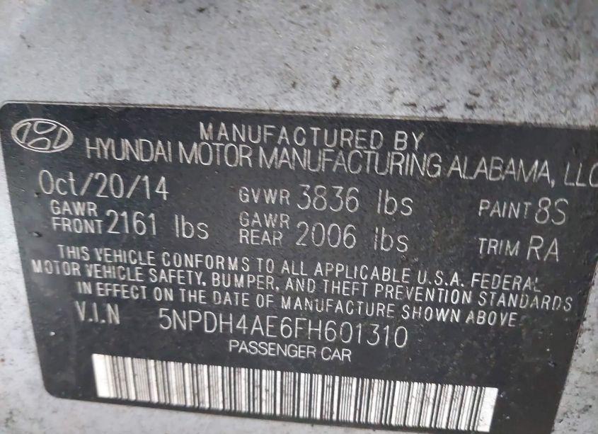 Photo 9 of 2015 Hyundai Elantra SE (VIN 5NPDH4AE6FH601310)