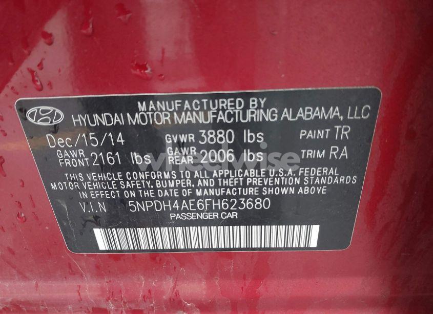 Photo 9 of 2015 Hyundai Elantra SE (VIN 5NPDH4AE6FH623680)