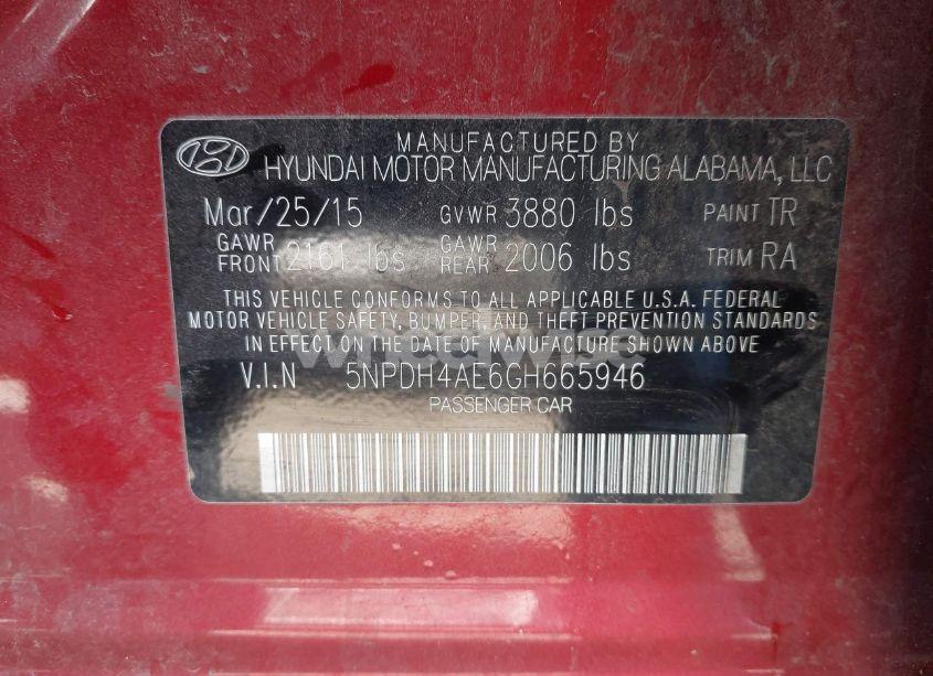 Photo 9 of 2016 Hyundai Elantra SE (VIN 5NPDH4AE6GH665946)