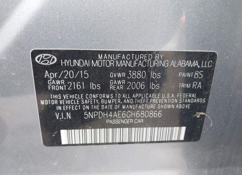 Photo 9 of 2016 Hyundai Elantra SE (VIN 5NPDH4AE6GH680866)