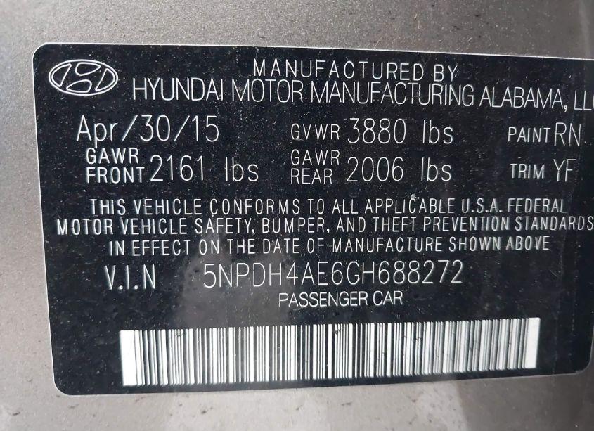Photo 9 of 2016 Hyundai Elantra VALUE EDITION (VIN 5NPDH4AE6GH688272)