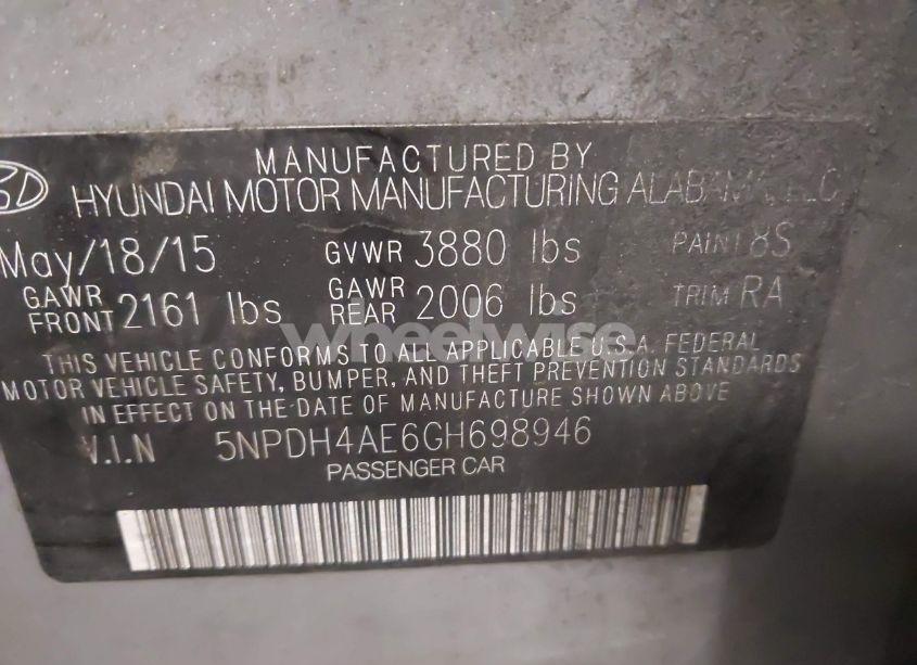 Photo 9 of 2016 Hyundai Elantra SE (VIN 5NPDH4AE6GH698946)