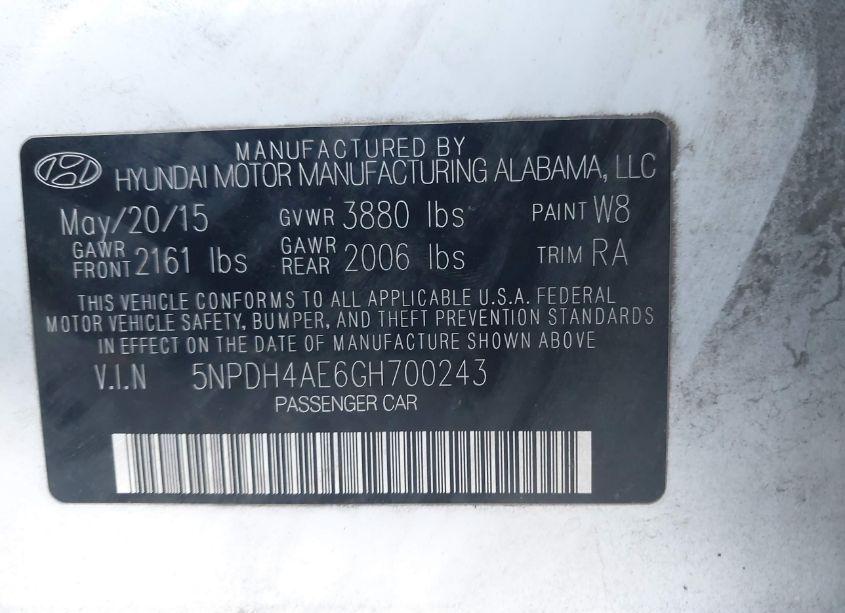 Photo 9 of 2016 Hyundai Elantra SE (VIN 5NPDH4AE6GH700243)