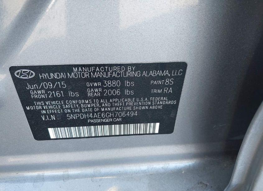 Photo 9 of 2016 Hyundai Elantra SE (VIN 5NPDH4AE6GH706494)