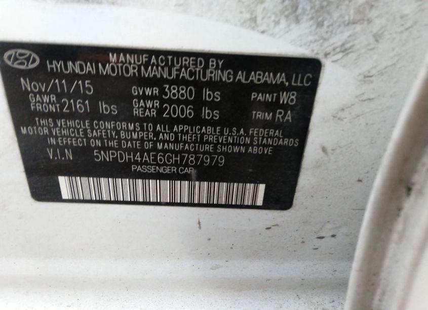 Photo 9 of 2016 Hyundai Elantra SE (VIN 5NPDH4AE6GH787979)