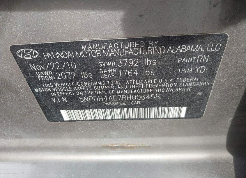 Photo 9 of 2011 Hyundai Elantra (VIN 5NPDH4AE7BH006458)