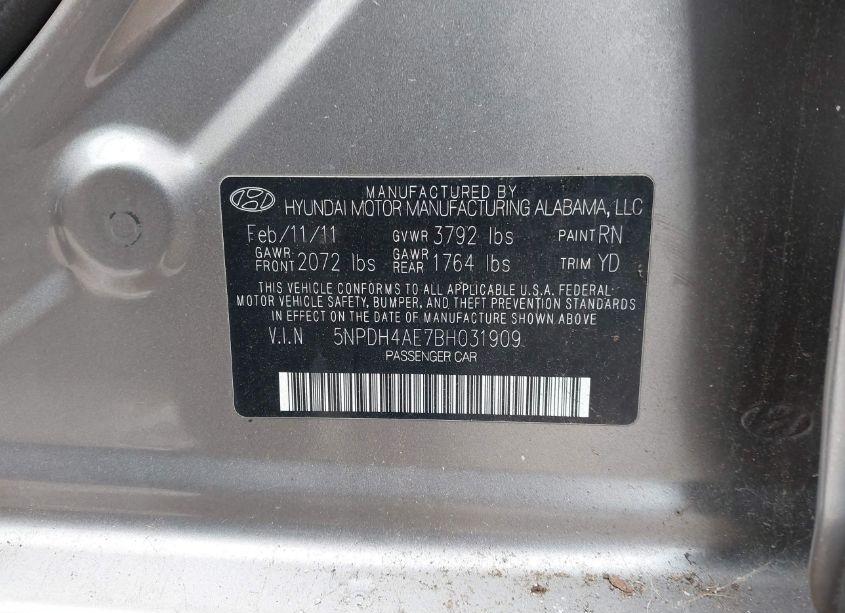 Photo 9 of 2011 Hyundai Elantra GLS (VIN 5NPDH4AE7BH031909)