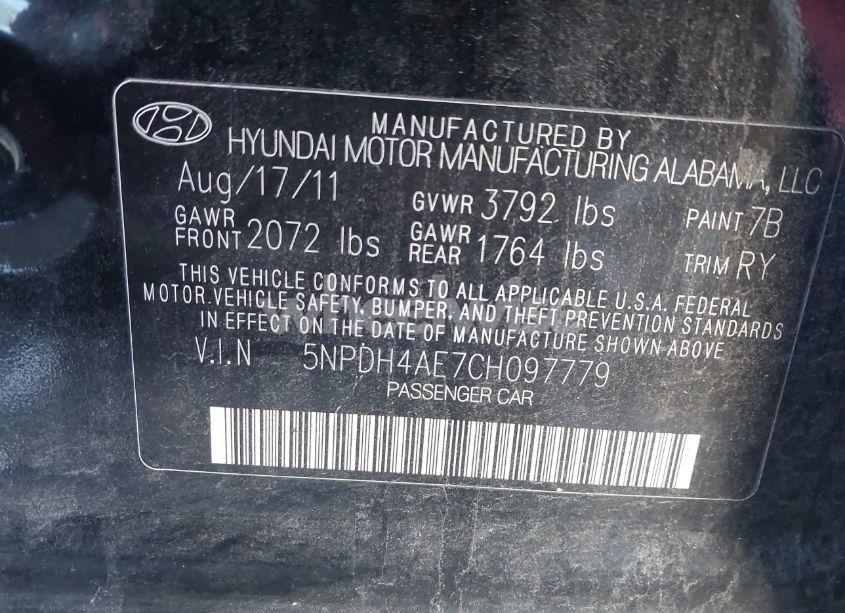 Photo 9 of 2012 Hyundai Elantra LIMITED (VIN 5NPDH4AE7CH097779)