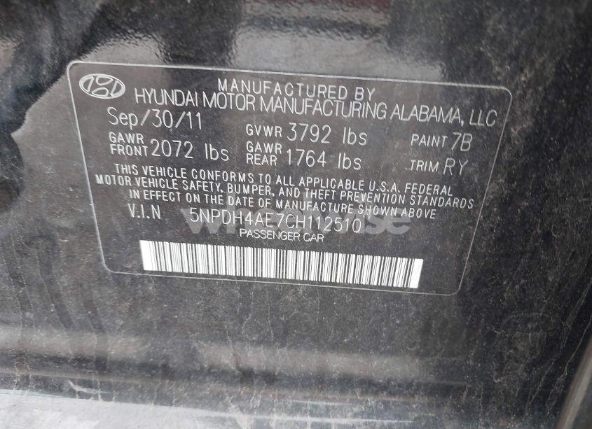 Photo 9 of 2012 Hyundai Elantra LIMITED (VIN 5NPDH4AE7CH112510)