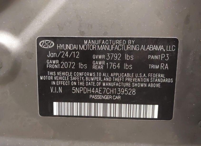 Photo 9 of 2012 Hyundai Elantra GLS (VIN 5NPDH4AE7CH139528)