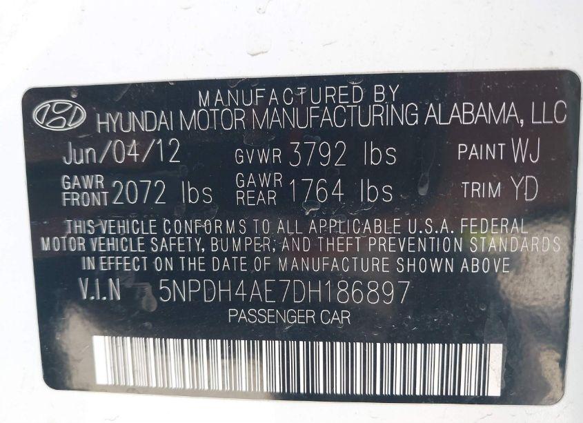 Photo 9 of 2013 Hyundai Elantra GLS (VIN 5NPDH4AE7DH186897)