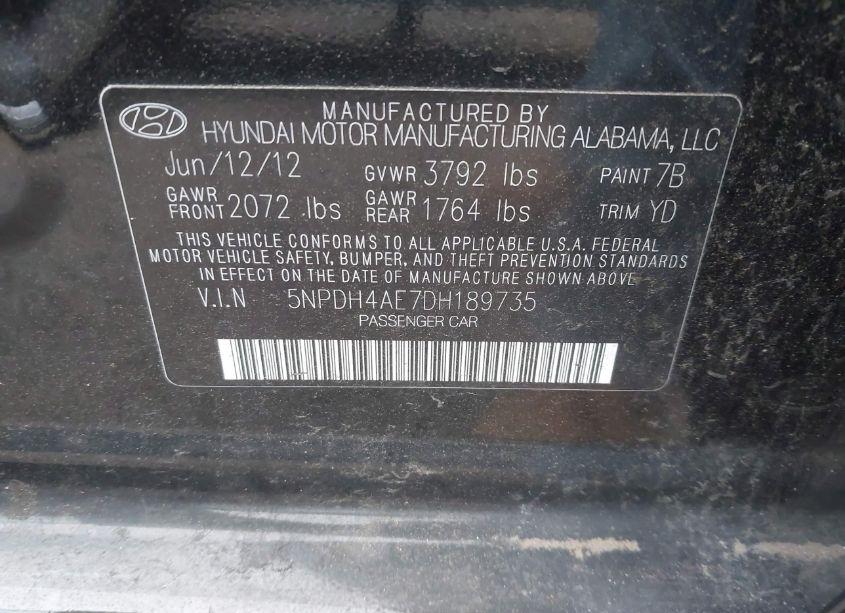 Photo 9 of 2013 Hyundai Elantra GLS (VIN 5NPDH4AE7DH189735)