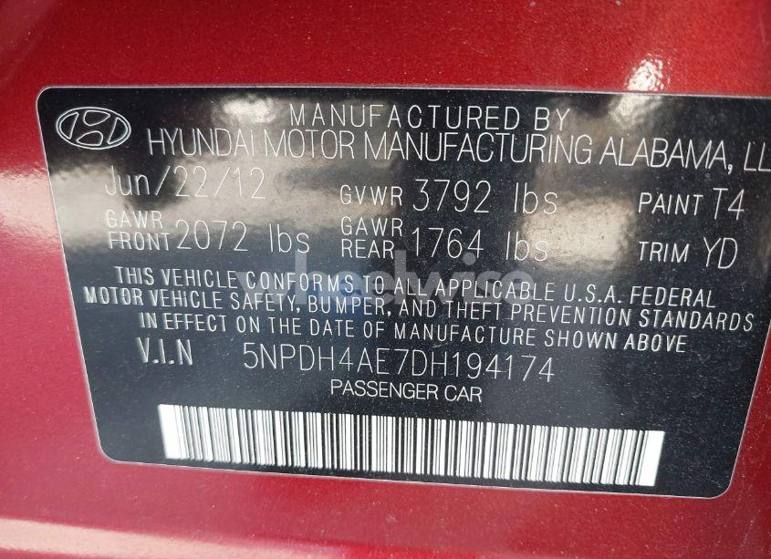 Photo 9 of 2013 Hyundai Elantra GLS (VIN 5NPDH4AE7DH194174)